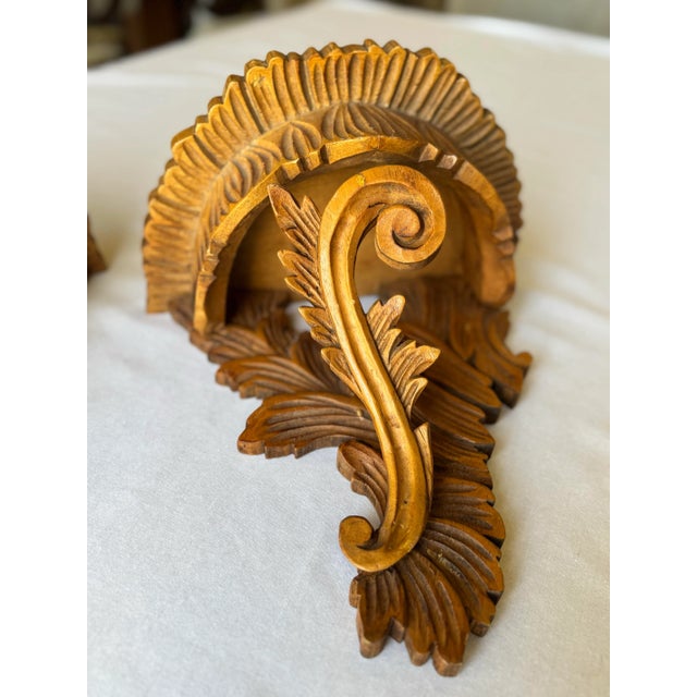 Antique Italian Rococo Revival Hand Carved Solid Wood Wall Shelves, a Pair For Sale In Houston - Image 6 of 12