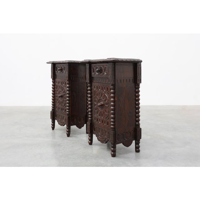 Oak Breton Carved Bedside Cabinets, France, 1890s, Set of 2 For Sale - Image 6 of 15