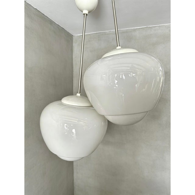 Bauhaus Large Czech Opaline Pendant Light by Napako, 1960s For Sale - Image 3 of 10