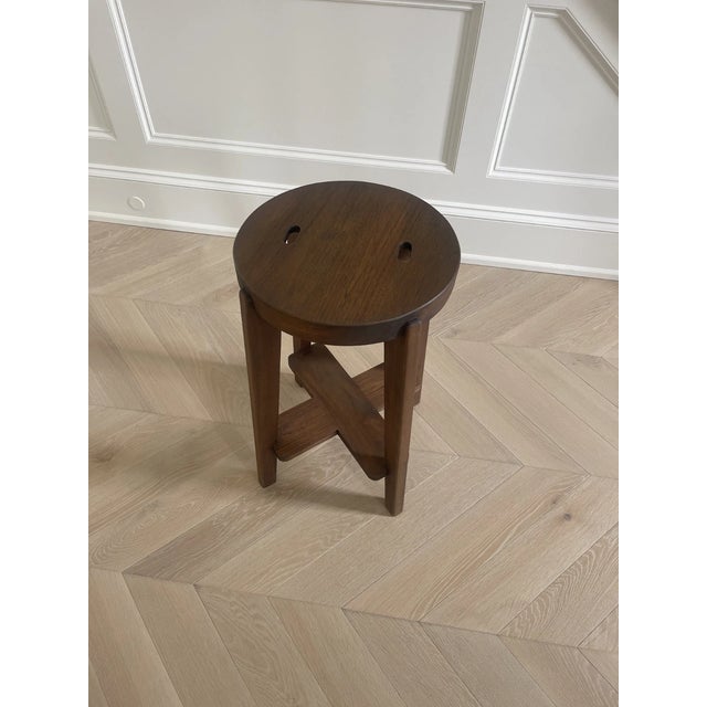 2020s Set of 3 Pierre Jeanneret Style Teak Bar / Counter Stool Replica For Sale - Image 5 of 9