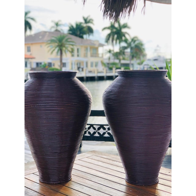 Late 20th Century Late 20th Century Pencil Reed Floor Vases - a Pair For Sale - Image 5 of 9