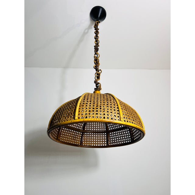 Brown Midcentury Wooden Bamboo Pendant Lamp, Italy, 1960s For Sale - Image 8 of 11