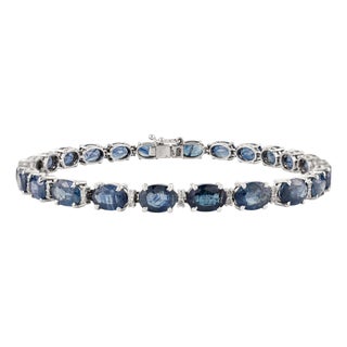 14.25Ct Natural Oval Blue Sapphire & Diamond 14k Gold Tennis Bracelet for Women- 7 Inches For Sale
