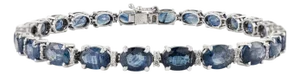 14.25Ct Natural Oval Blue Sapphire & Diamond 14k Gold Tennis Bracelet for Women- 7 Inches