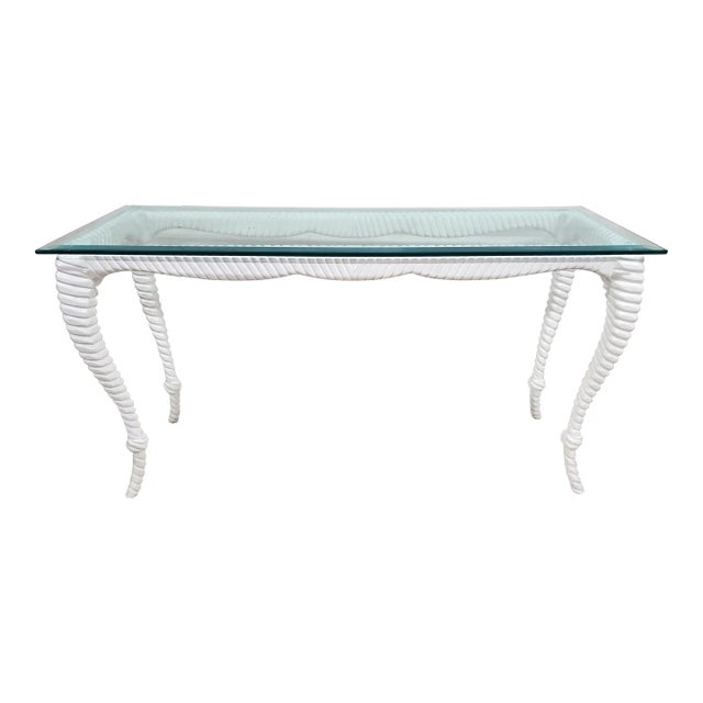Italian Glass Console Solid Wood Faux Rope For Sale