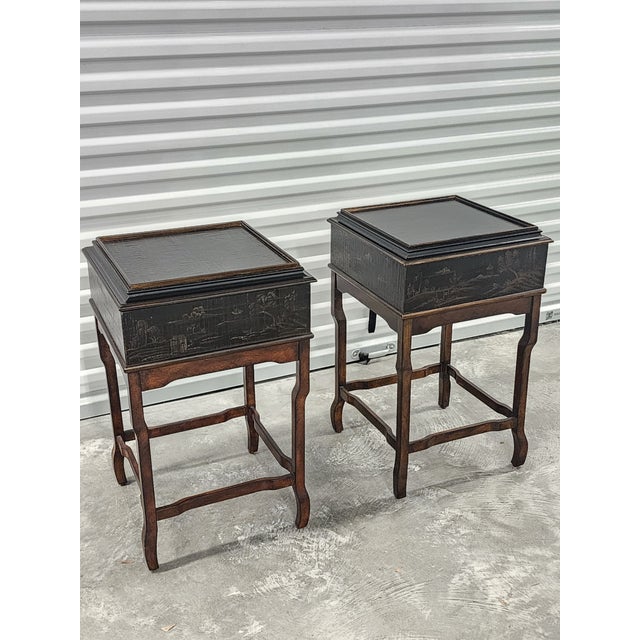 Ethan Allen Chinoiserie Style Lift Top Side Tables - A Pair For Sale In New York - Image 6 of 16