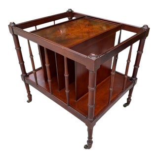 Vintage Faux Bamboo Burl-Top Magazine Rack Side Table For Sale