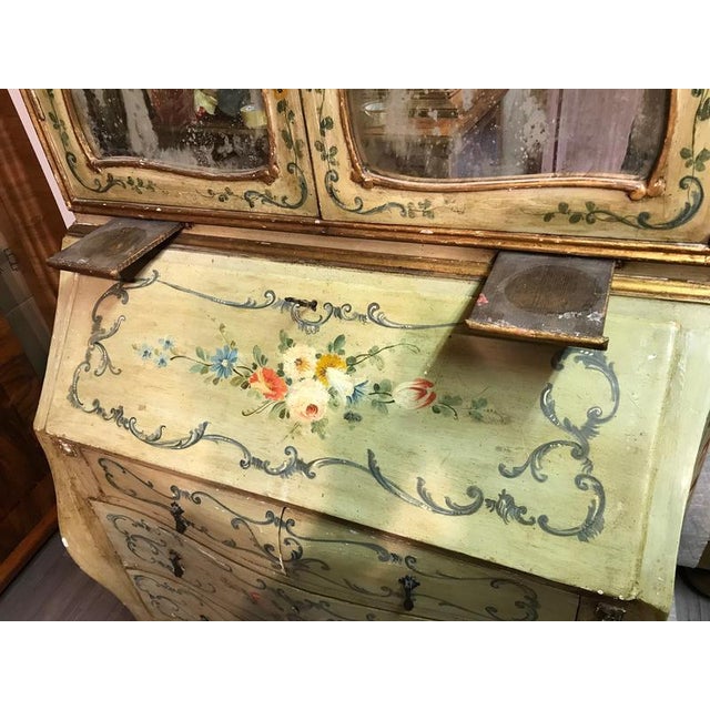 Antique Venetian Painted Secretary Bookcase with Floral Decoration, 1800 For Sale - Image 9 of 10