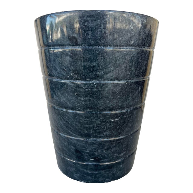 Large Vintage Gray Marble Bathroom Wastebasket For Sale