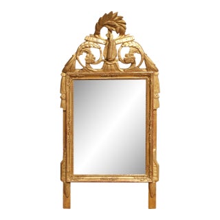 18th Century French Louis XVI Provencal Giltwood Mirror With Lyre Crest For Sale