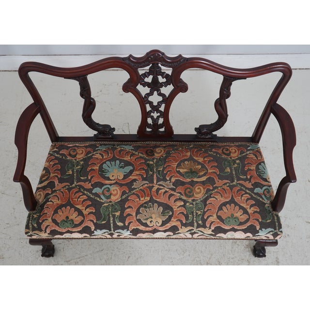 Traditional Vintage Dolphin Carved Back Clawfoot Mahogany Settee For Sale - Image 3 of 18