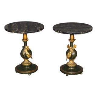 19th Century Pair Art Nouveau Bronze and Marble Top End Tables by Ferville Suan For Sale
