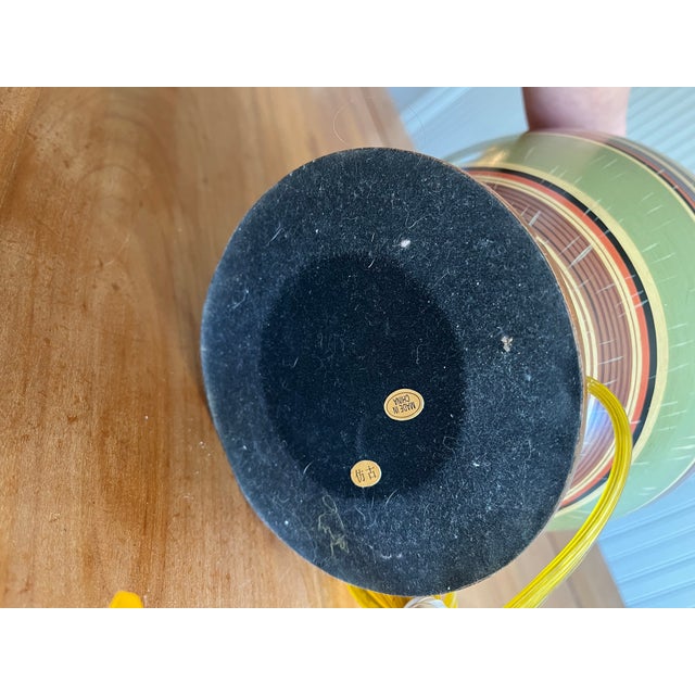 1960s Mid 20th Century Chinese Pottery Table Lamp With Real Wood Accents For Sale - Image 5 of 9