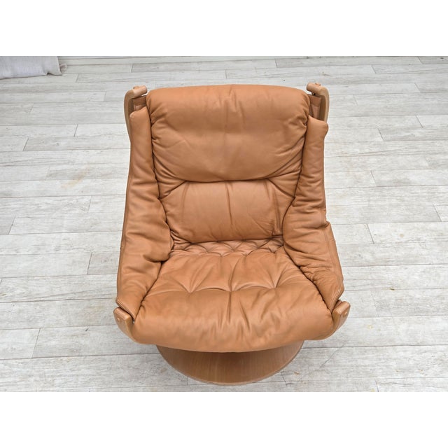 Scandinavian Swivel Armchair in Leather and Bentwood, 1980s For Sale - Image 6 of 18