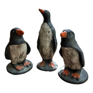 1960s French Cast Stone Penguin Garden Statues - Set of 3 For Sale