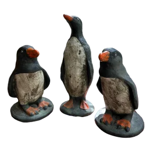 1960s French Cast Stone Penguin Garden Statues - Set of 3
