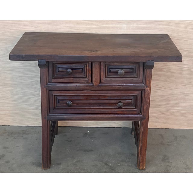 Rustic 19th Century Rustic Artisan Made Pyrenees Mountains Side Three Drawers Table For Sale - Image 3 of 12