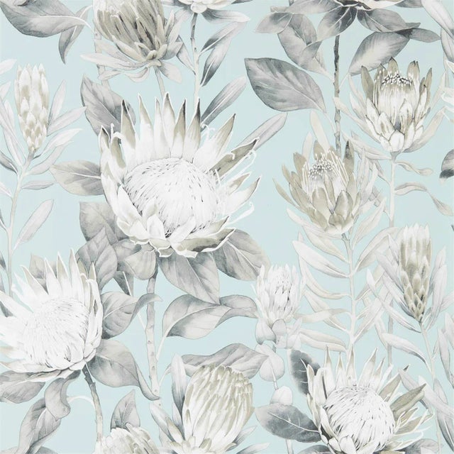 Sanderson King Protea Wallpaper in Aqua/Linen - a Sample For Sale