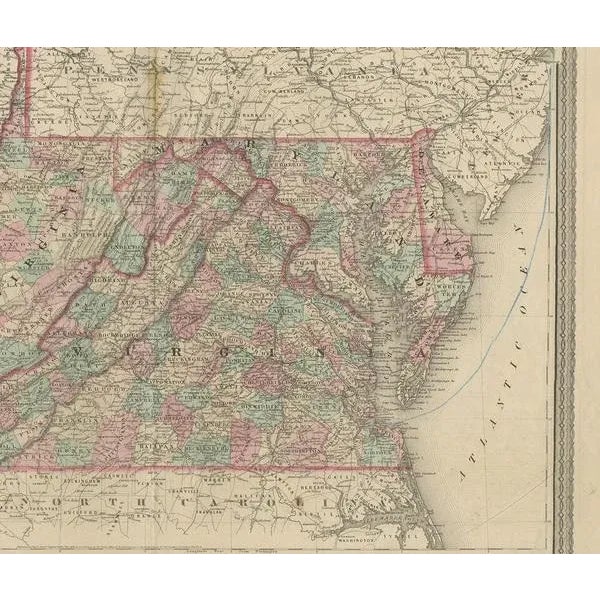 Antique Map of Virginia, Delaware, Maryland and West Virginia by Johnson, 1872 For Sale - Image 4 of 5