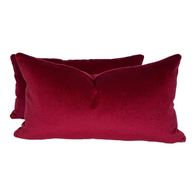 Brunschwig & Fils "Autun Mohair" in Berry 12"x22" Pillows-a Pair For Sale