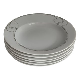 White Asimmetria Soup Plates with Gilt Rims by Björn Wiinblad for Rosenthal Studio Linie, 1980s, Set of 6 For Sale