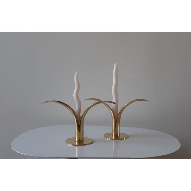 Mid-Century Modern Mid 20th Century Pair of Liljan Brass Candleholders by Ivar Åhlenius Björk for Ystad Metall For Sale - Image 3 of 6