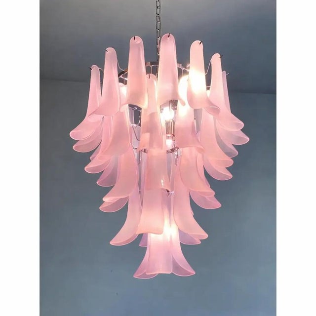 Pink Frosted Selle Murano Glass Chandelier by Simoeng For Sale - Image 4 of 7