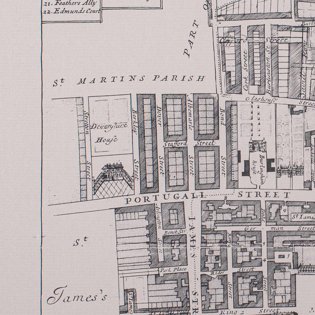 Blue Vintage 18th Century Street Map, London, St James's Westminster, Cartography For Sale - Image 8 of 11