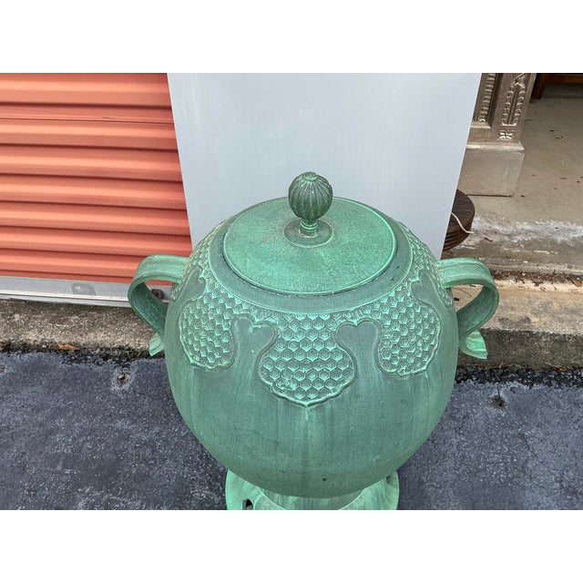 Large Scale Faux Bronze Chinese Style Urn / Garden Statue For Sale - Image 4 of 9