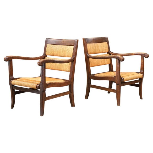 French Lounge Chairs in Oak and Rush, 1950s, Set of 2 For Sale - Image 10 of 10