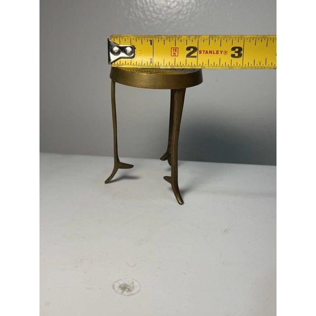 Brass Vintage Mini Brass Pedestal Table Trivet Plant Stand 3” Round Etched Top For Sale - Image 8 of 9