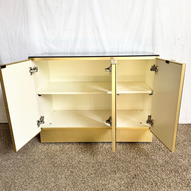 1980s Postmodern Smoked Mirror and Gold Credenza For Sale - Image 4 of 9