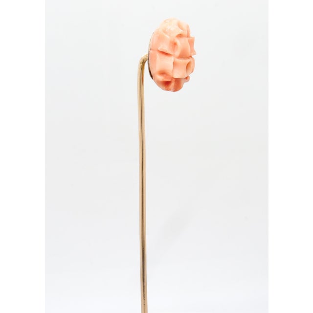 Metal Vintage 10k Gold & Carved Coral Bead Stickpin For Sale - Image 7 of 12