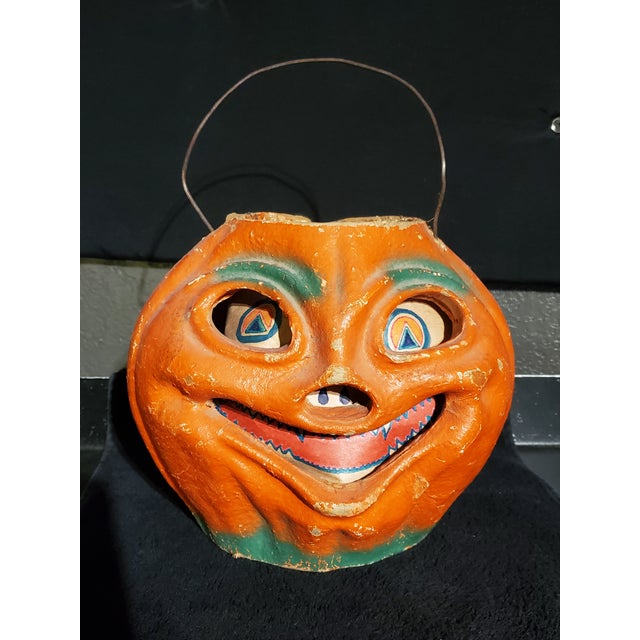 American Vintage “Sly Grin” Halloween Pulp / Papier Mache' Jack-O’-Lantern 1930s For Sale - Image 3 of 9