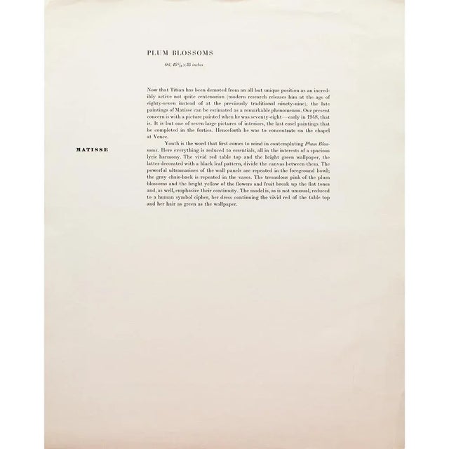 1950s 1950s After Henri Matisse "Plum Blossoms", First Edition Period Full-Color Print For Sale - Image 5 of 9