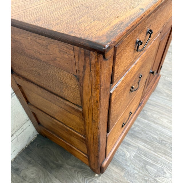 Antique Arts & Crafts Oak Washstand With Castors For Sale - Image 4 of 16