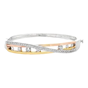 Crossing Diamond Channel Set 14k Multi-Color Gold Bangle Bracelet
