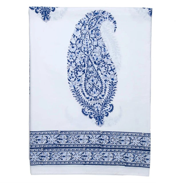 Contemporary Malabar Large Paisley Flat Sheet, King - Deep Blue For Sale - Image 3 of 3