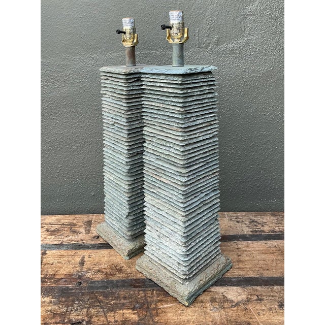 Vintage Stacked Stone Table Lamps - Pair For Sale - Image 11 of 14