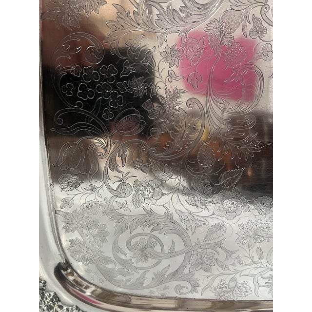 Large Silver-Plated Metal Tray, 1800s For Sale - Image 13 of 16