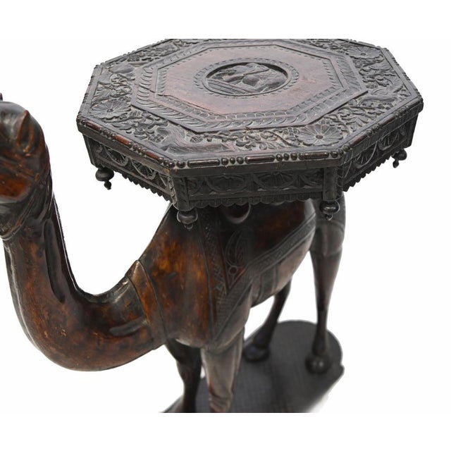 1920s Anglo Indian Carved Camel Side Table in Hardwood, 1920 For Sale - Image 5 of 12