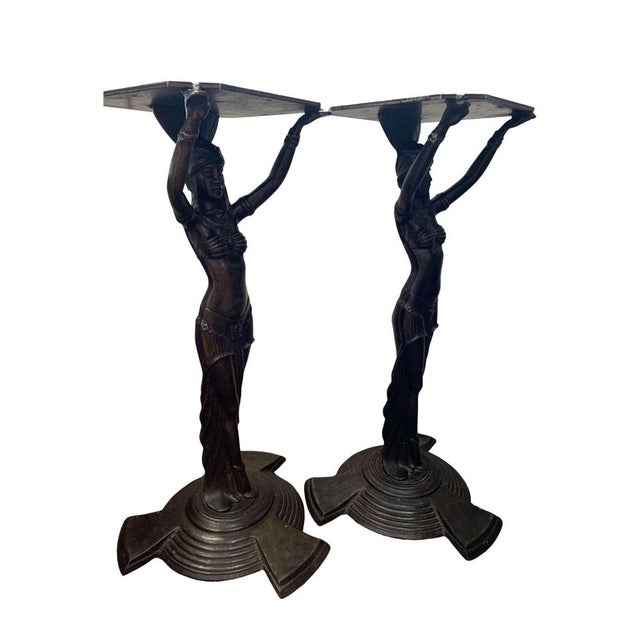 Brown Vintage Cast Iron Tables of Female Figures, 1920s For Sale - Image 8 of 14
