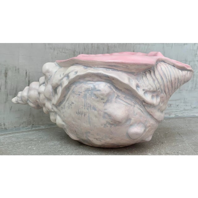 Hollywood Regency 1978 Vintage Hollywood Regency Ceramic Conch Beach Shell Pink Coastal Cachepot, Planter For Sale - Image 3 of 12