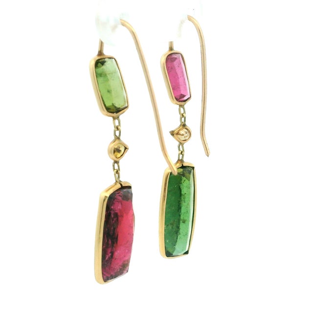 Talia Jade Pink Green Tourmaline 14k Gold Drop Earrings, Pair For Sale In Miami - Image 6 of 9