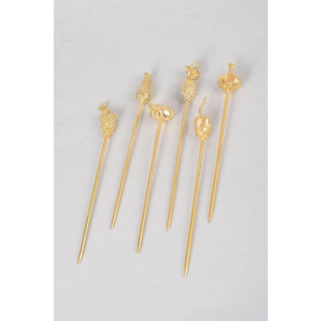 Cocktail Sticks with Fruit and Vegetable Motifs from Skultuna, Late 20th Century, Set of 6 For Sale - Image 5 of 6
