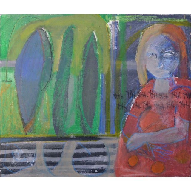 New Mother at the Park -- Day 65 Artist Kristin Cohen (American, b. 1963) abstract figurative captures quiet moment of new...