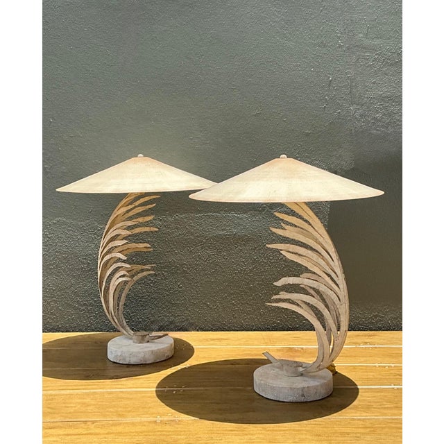 Vintage Michael Taylor Palm Frond Table Lamps - Pair For Sale - Image 12 of 13