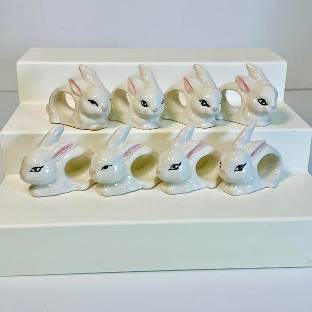 Vintage Trompe L’Oeil Hollywood Regency Boho Chic Bunny Napkin Rings - Set of 8 - Easter. For Sale - Image 10 of 18