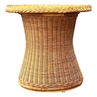 Vintage Braided Rattan Accent Table For Sale