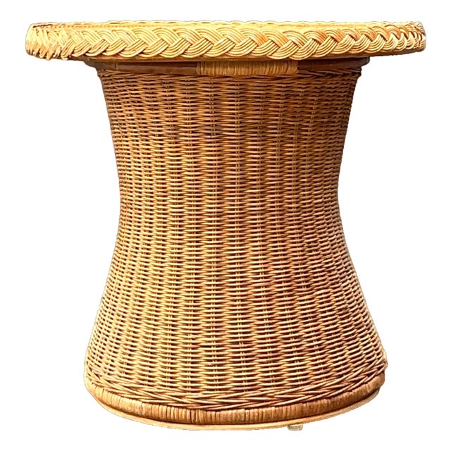 Vintage Braided Rattan Accent Table For Sale